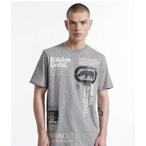 Ecko Unltd AOP T-shirt Men's Double-A Short-Sleeve Knit T-Shirt Gray White M